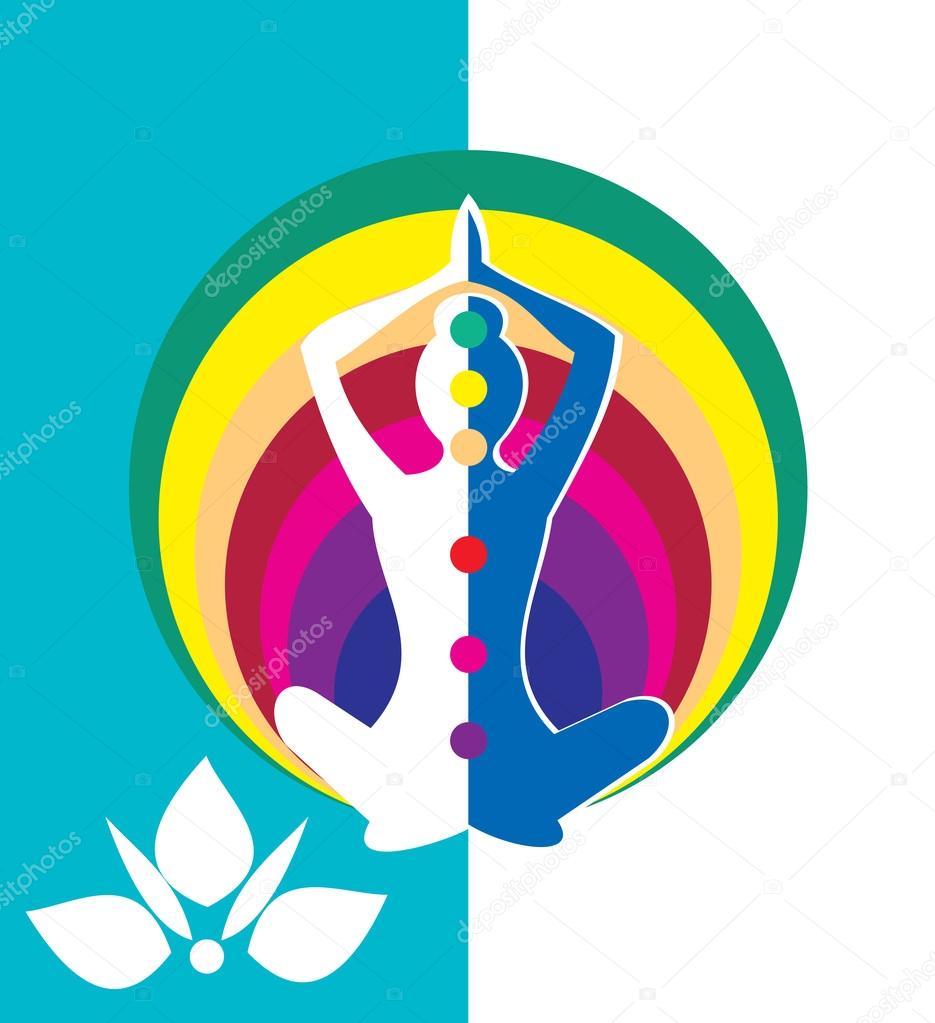 Woman sitting in yoga position with circle - vector illustration