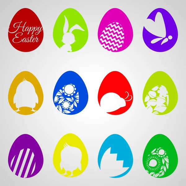 Vector Happy Easter set of easter eggs decorated with different ornament — Stock Vector