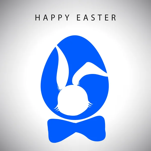 Vektor Illustrationskarte des hängenden blauen Ostereiers mit Schleife und Silhouette des Kaninchen Gentleman — Stockvektor