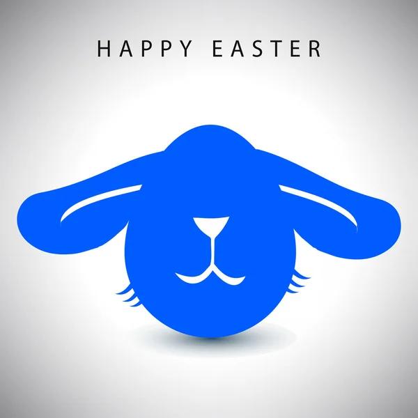 Tarjeta de ilustración vectorial de huevo de conejo de oreja larga azul de Pascua con nariz blanca — Vector de stock