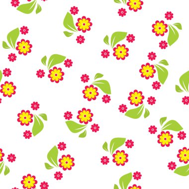 Çiçek ve yaprakları beyaz arka planda - vektör çizim seamless modeli