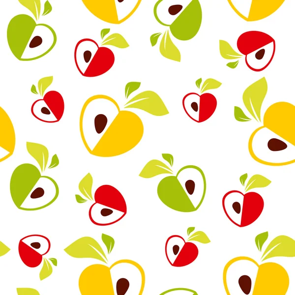 Modèle sans couture de pommes rouges, vertes et jaunes coeur sur fond blanc illustration vectorielle — Image vectorielle