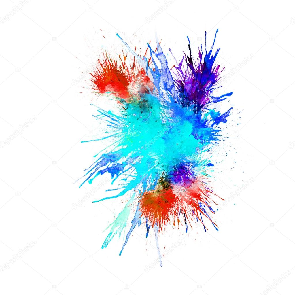 Abstract watercolor background - red, blue splashes, drops on paper or canvas, vector illustration