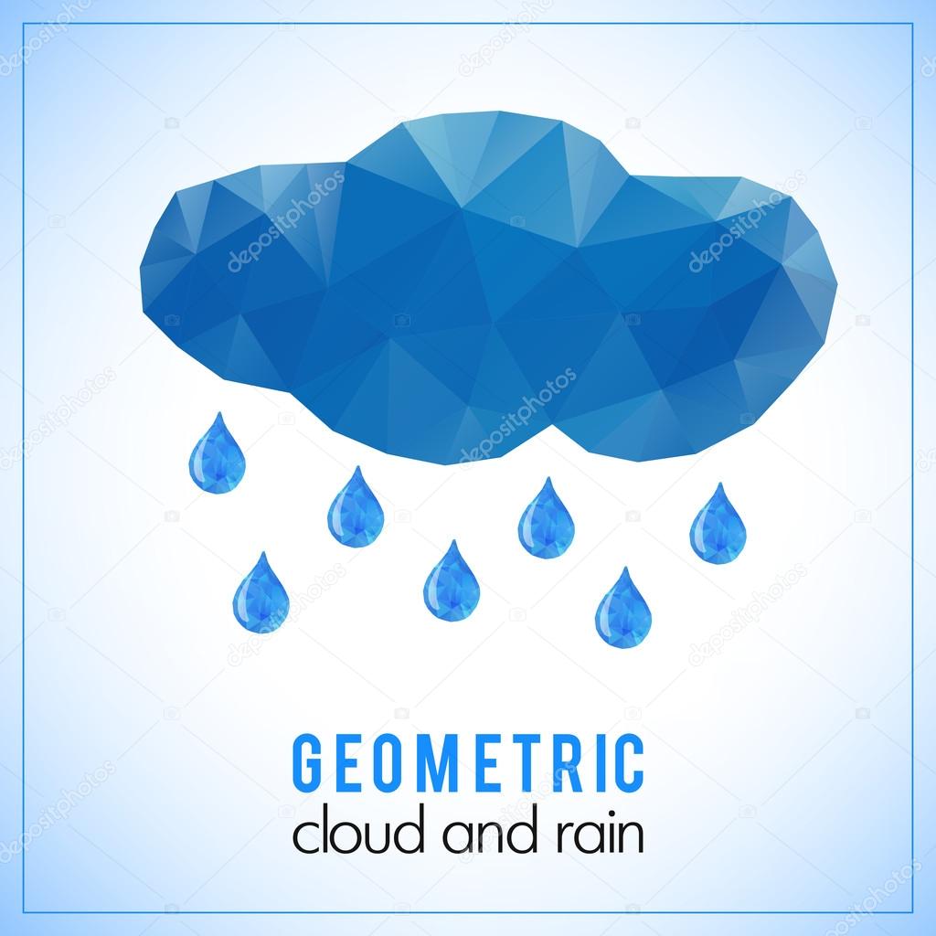 Creative triangle geometrical dark blue cloud with rain - vector polygonal symbol
