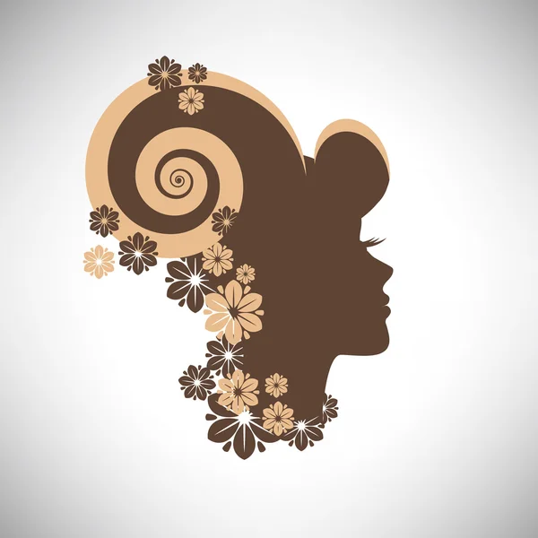 Vector illustration of abstract Beautiful woman silhouette  in profile with floral hair — Stock Vector