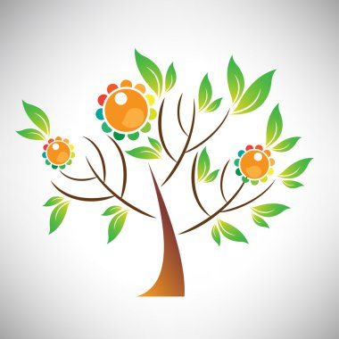 Vector illustration of abstract tree with colorful leaf and fruit
