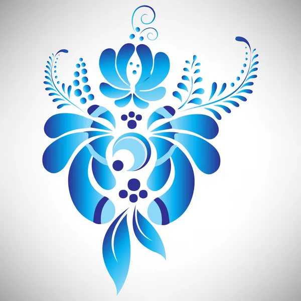 Astratto bellissimo elemento floreale blu in stile gzhel russo per il vostro disegno. Illustrazione vettoriale — Vettoriale Stock