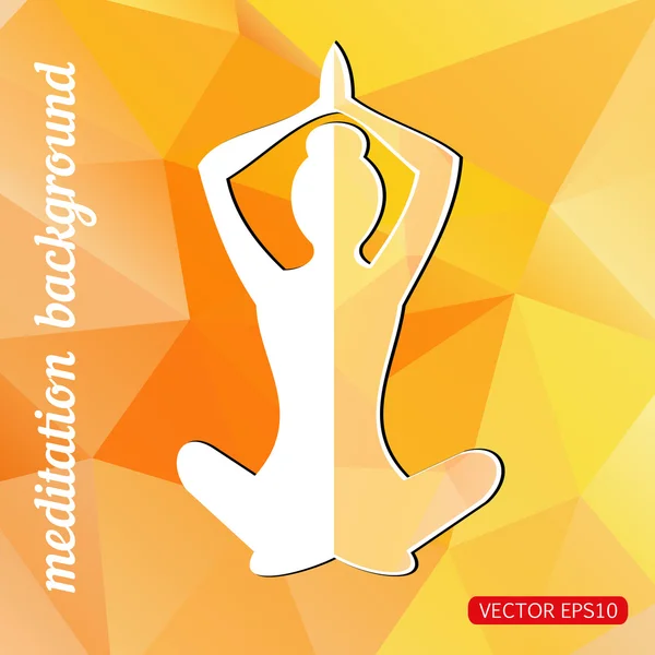 Abstrakte geometrische gelbe und orangefarbene Dreiecke Meditationshintergrund mit Frau in Lotus-Yoga-Position, Vektorillustration — Stockvektor