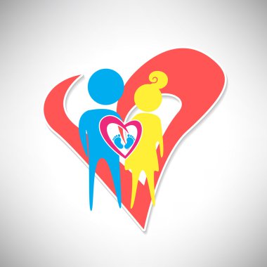 Vector stick figure from loving couple - man and woman and heartes
