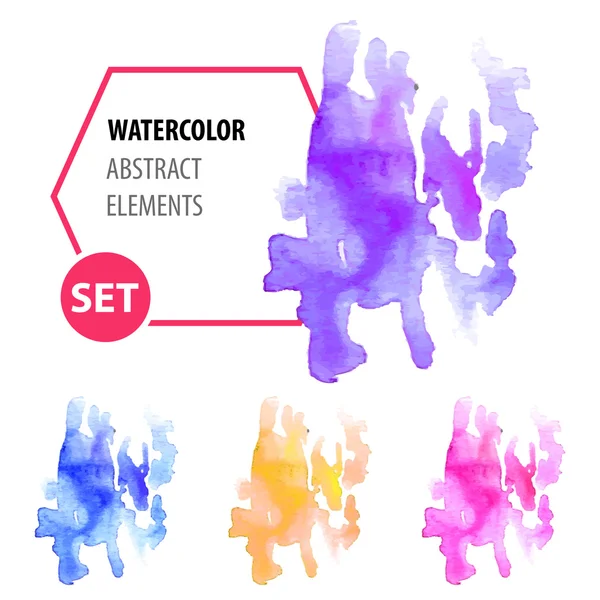 Pintura moderna aquarela em forma de dab grande conjunto de elementos de design em tela ou papel — Vetor de Stock