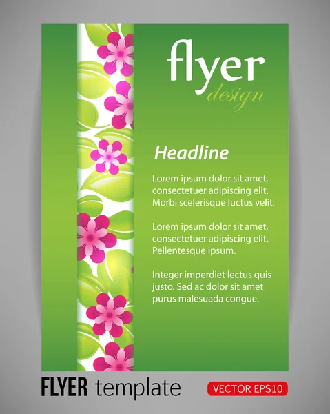 Vector ilustración primavera floral verde volante plantilla con tira de flores y hojas — Vector de stock