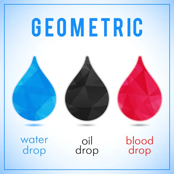 Set abstrakter Symbole - geometrisches Kristallwasser, Öl und Bluttropfen. Vektor-Etikettenvorlage für Unternehmenswerbung — Stockvektor