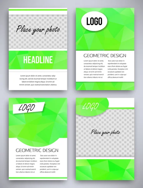 Abstracte grote reeks van groene driehoekige geometrisch ontwerp brochure en flyer sjabloon, vectorillustratie — Stockvector