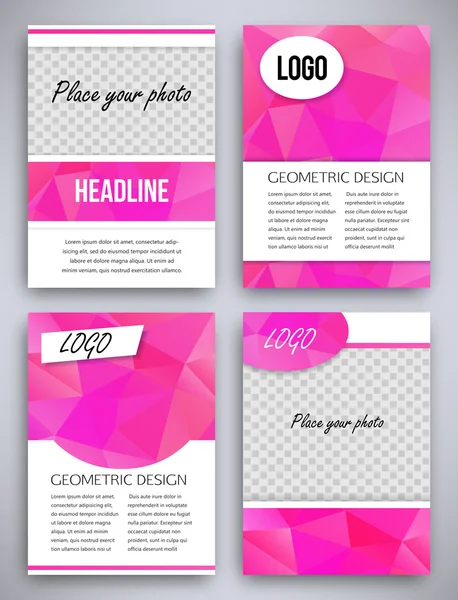 Abstracte grote reeks van roze driehoekige geometrisch ontwerp brochure en flyer sjabloon, vectorillustratie — Stockvector