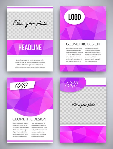 Abstracte grote reeks van paarse of violette driehoekige geometrisch ontwerp brochure en flyer sjabloon, vectorillustratie — Stockvector