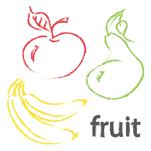 Conjunto de iconos vectoriales de silueta de fruta fresca dibujada a mano con estilo tiza — Vector de stock