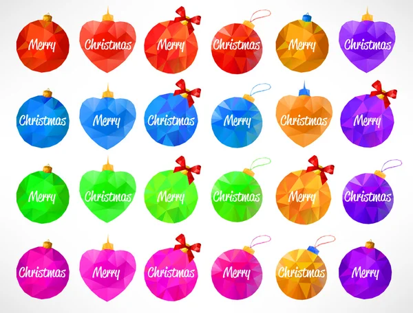 Zadowolony Wesołych Świąt Bożego Narodzenia i nowego roku duże multicolor zestaw trójkąty zabawki lub kuli — Wektor stockowy