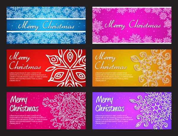 Bonne année et Joyeux Noël bannière vectorielle horizontale sertie de flocons de neige — Image vectorielle
