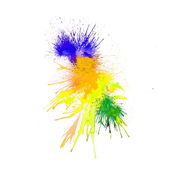 Τέσσερεις φωτεινό χρώμα μπλε, κίτρινο, πορτοκαλί και πράσινο ακουαρέλα splash, πτώση σε χαρτί ή μουσαμά για το σχεδιασμό ή το φόντο — Φωτογραφία Αρχείου