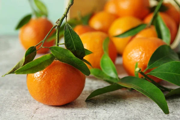 Big Bunch Ripe Juicy Tangerines Green Leaves Fresh Fragrant Mandarins — Stock Photo, Image