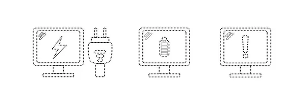 Computer Device Icons Dotted Lines Computer Charging Full Power Low — Stock Vector