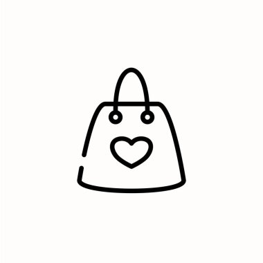 Alışveriş poşeti ikonuna bayılırım. Aşk ve sevgi simgesi. Taslak biçimi simgesi. Vektör