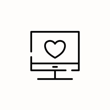 Aşk monitörü ikonu. Aşk ve sevgi simgesi. Taslak biçimi simgesi. Vektör