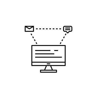 Bilgisayar simgesi ileti ve e-posta gönderiyor. Mesajlaşma, sohbet ve iletişim simgeleri. Vektör