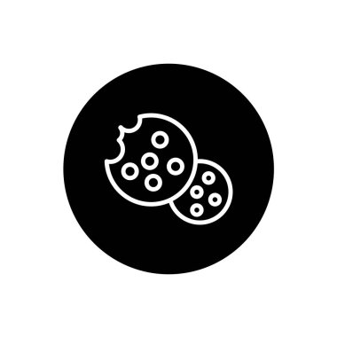 Siyah dairesel şeklinde kurabiye ikonu. Kurabiye sembolü. Vektör illüstrasyonu