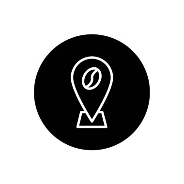 Kafe konumu simgesi siyah dairesel tarzda. Kafe için konum sembolü. Vektör illüstrasyonu