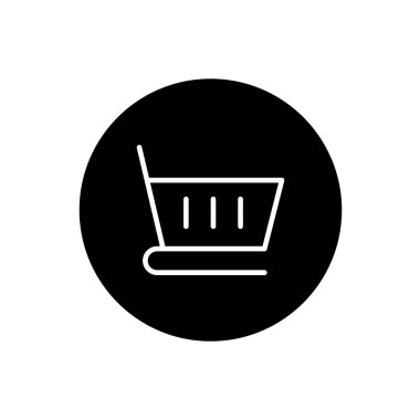 Alışveriş arabası simgesi siyah daire şeklinde. Alışveriş arabası sembolü. Vektör illüstrasyonu