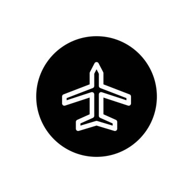 Uçak ikonu. Siyah yuvarlak uçak işareti sembolü. Vektör