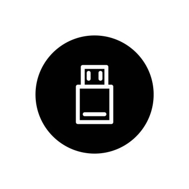 Flashdisk simgesi. Flaş disk işareti simgesi siyah yuvarlak şeklinde. Vektör