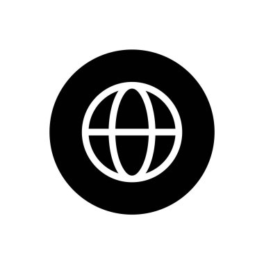 Dünya ikonu. Siyah yuvarlak şekilli dünya işareti. Vektör