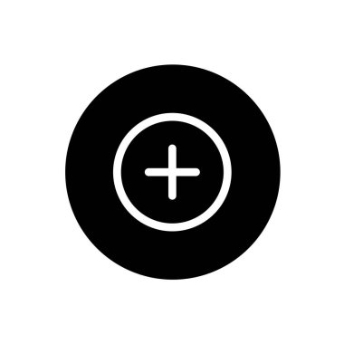 Artı simge. Artı simgesi siyah yuvarlak. Vektör