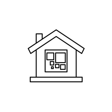 Akıllı ev QR kod resimleme simgesi. Ana hatlı akıllı ev teknolojisi tasviri. Vektör