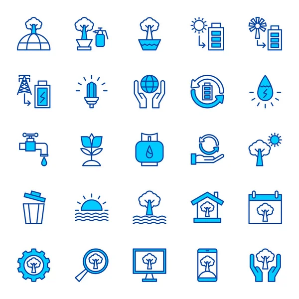 Ecology Icon Set Blue Color Style Environment Nature Icon — Stock Vector