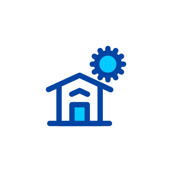 青い色のスタイルで明るい天気の家のアイコン ピクセル完璧なアイコン ベクトル — ストックベクタ