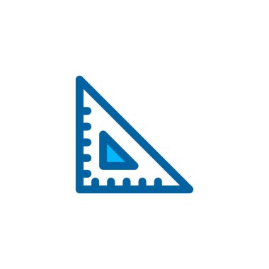 Mavi renkli üçgen cetvel ikonu. Piksel mükemmel olan vektör simgesi