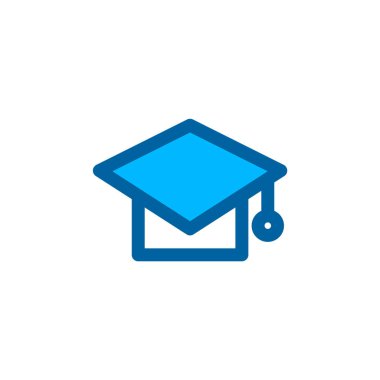 Mavi renkli mezuniyet şapkası ikonu. Piksel mükemmel olan vektör simgesi