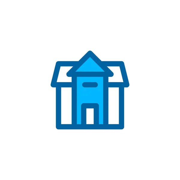 青い色の学校の建物のアイコン 完璧なピクセルのベクトルアイコン — ストックベクタ