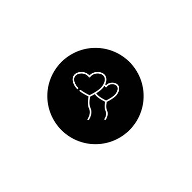 Siyah yuvarlak şekilli kalp şeklinde balon ikonu. Aşk ve sevgi simgesi