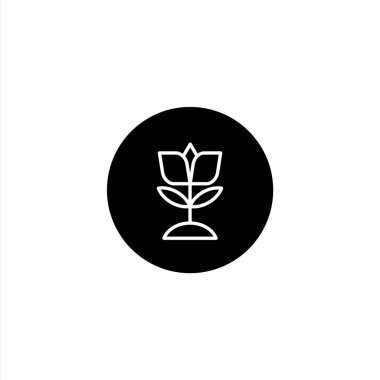 Süslü bitki simgesi, yuvarlak siyah tarzında. Ekoloji ve yaz ikonu. Vektör