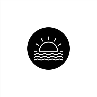 Yuvarlak siyah bir gündoğumu ikonu. Ekoloji ve doğal kaynak ikonu. Vektör