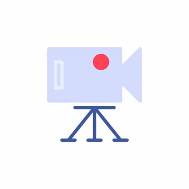 Video kamera simgesi düz simge şeklinde tripodu kullanıyor. Vektör düz resimleme