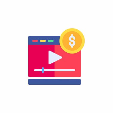 Düz simge biçiminde monetizasyon video simgesi. Vektör düz resimleme