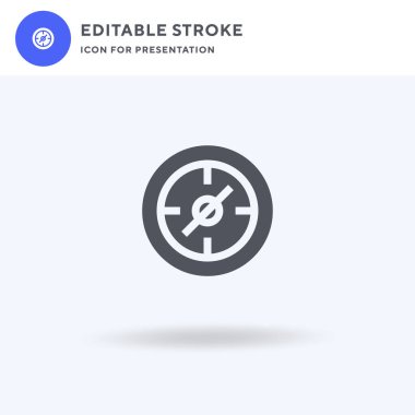 Pusula simgesi vektörü, düz tabela, beyaz üzerine izole edilmiş katı piktogram, logo illüstrasyonu. Sunum için pusula simgesi.