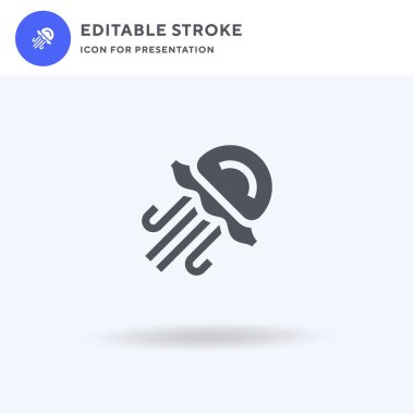 Denizanası ikon vektörü, düz tabela, beyaz üzerine izole edilmiş katı piktogram, logo çizimi. Sunum için denizanası simgesi.