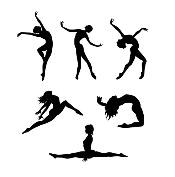 Siluetas Bailarinas Gimnastas — Vector de stock