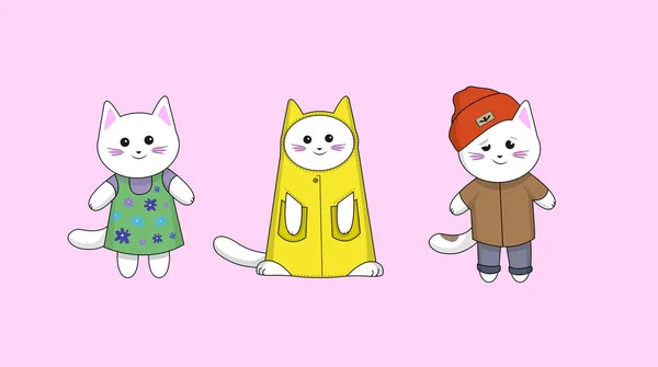 Três Bonitos Desenhos Animados Gatos Brancos — Vetor de Stock